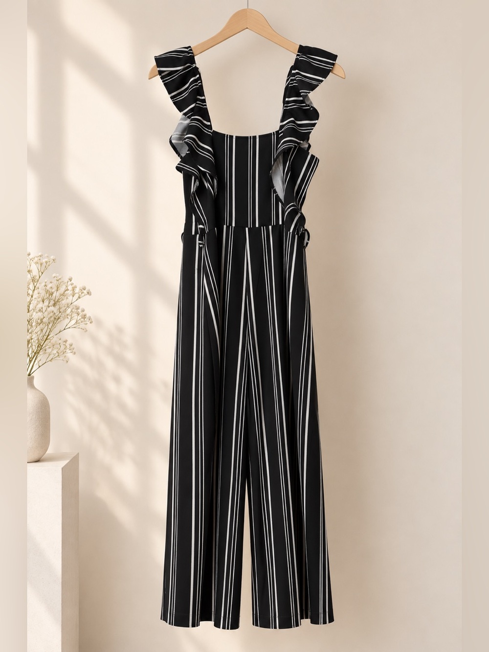 Black & White Striped Ruffle Jumpsuit